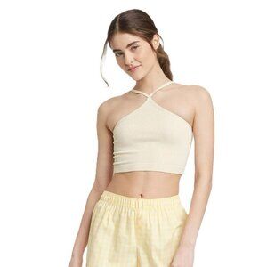 Colsie Cream Ribbed & Seamless Square Back Halter Brami Cami Top